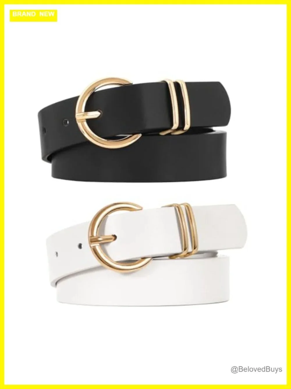 2 Pack Faux Leather Belts for Women Gold Buckle Fashion